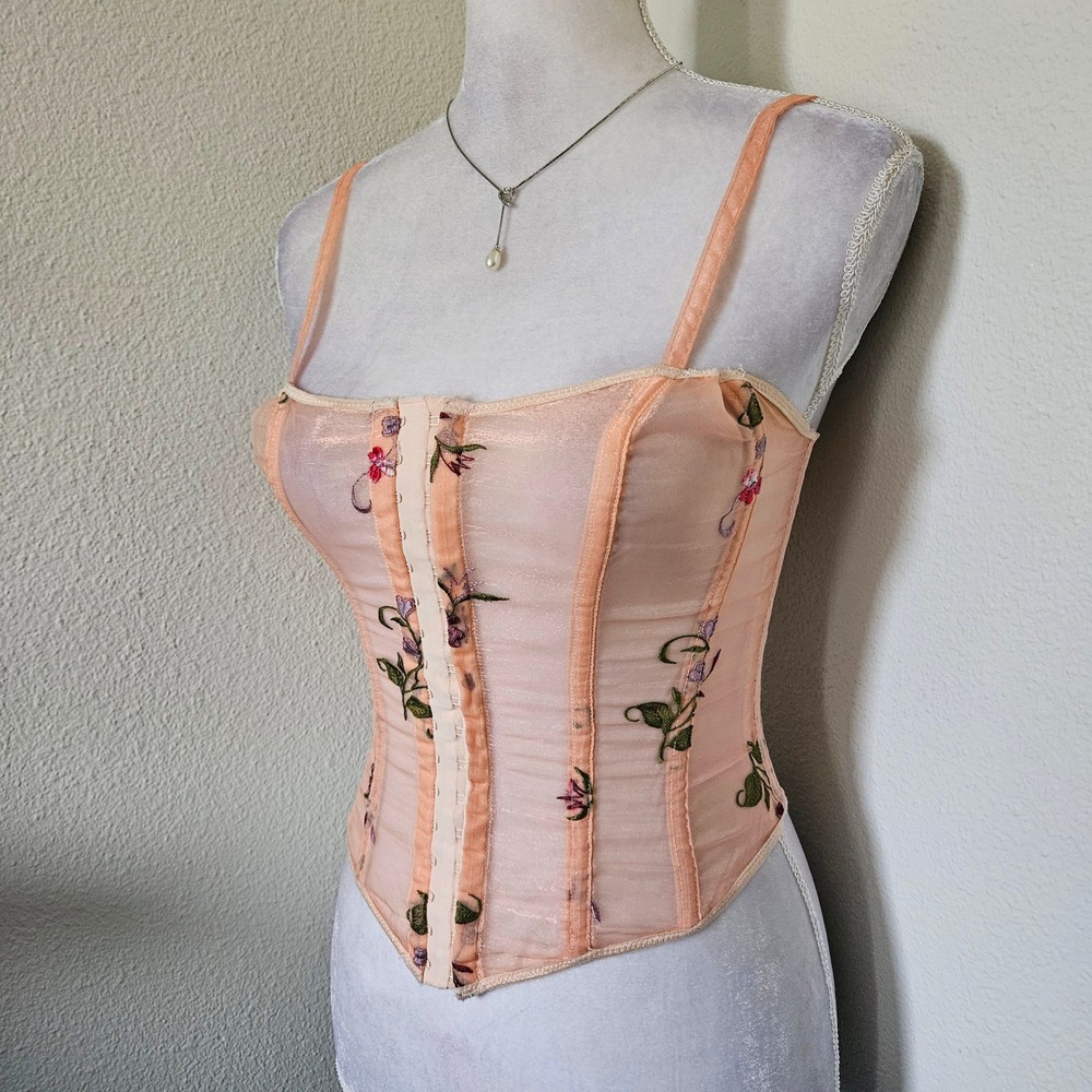 Victoria's Secret Vintage 2002 Embroidered Mesh Corset Top